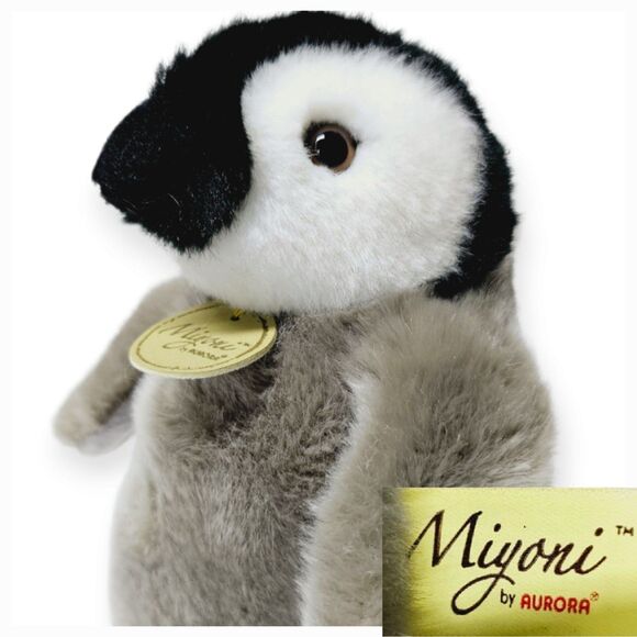 Miyoni by Aurora Baby Emperor Penguin Stuffed Animal 7" Gray and Black Plush - Picture 1 of 10